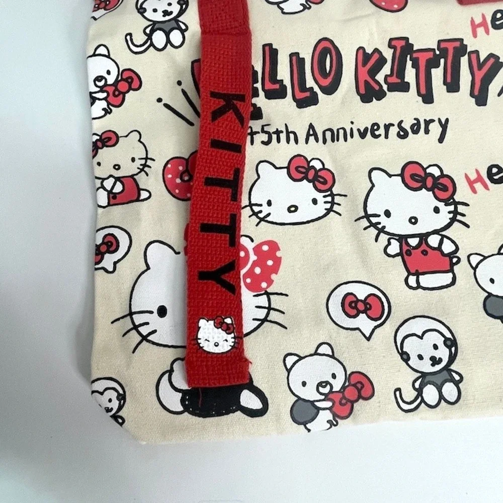 Hello Kitty Sanrio Large Capacity Tote Bag Red Handles‎ 45th Anniversary